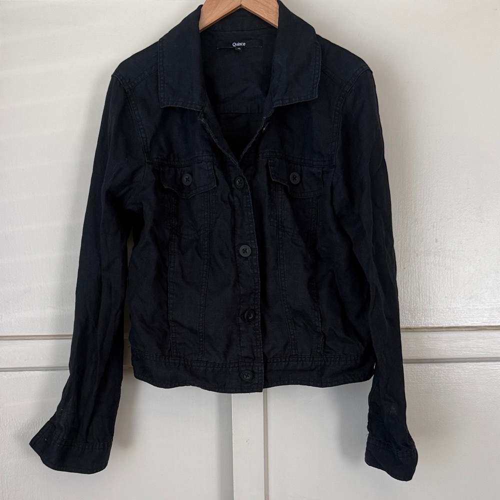 Quince Black Linen Crop Jacket Small